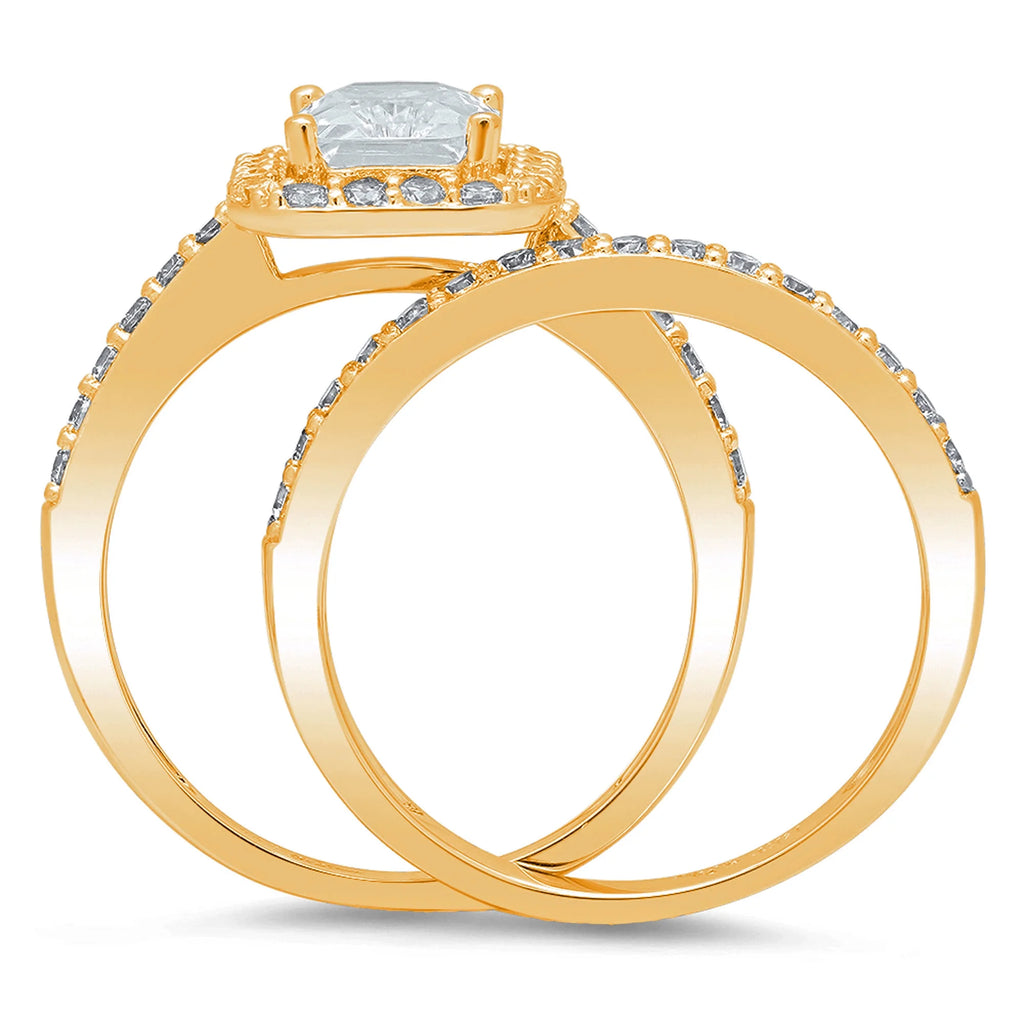 18K Yellow Gold Halo Engagement Ring Set A819