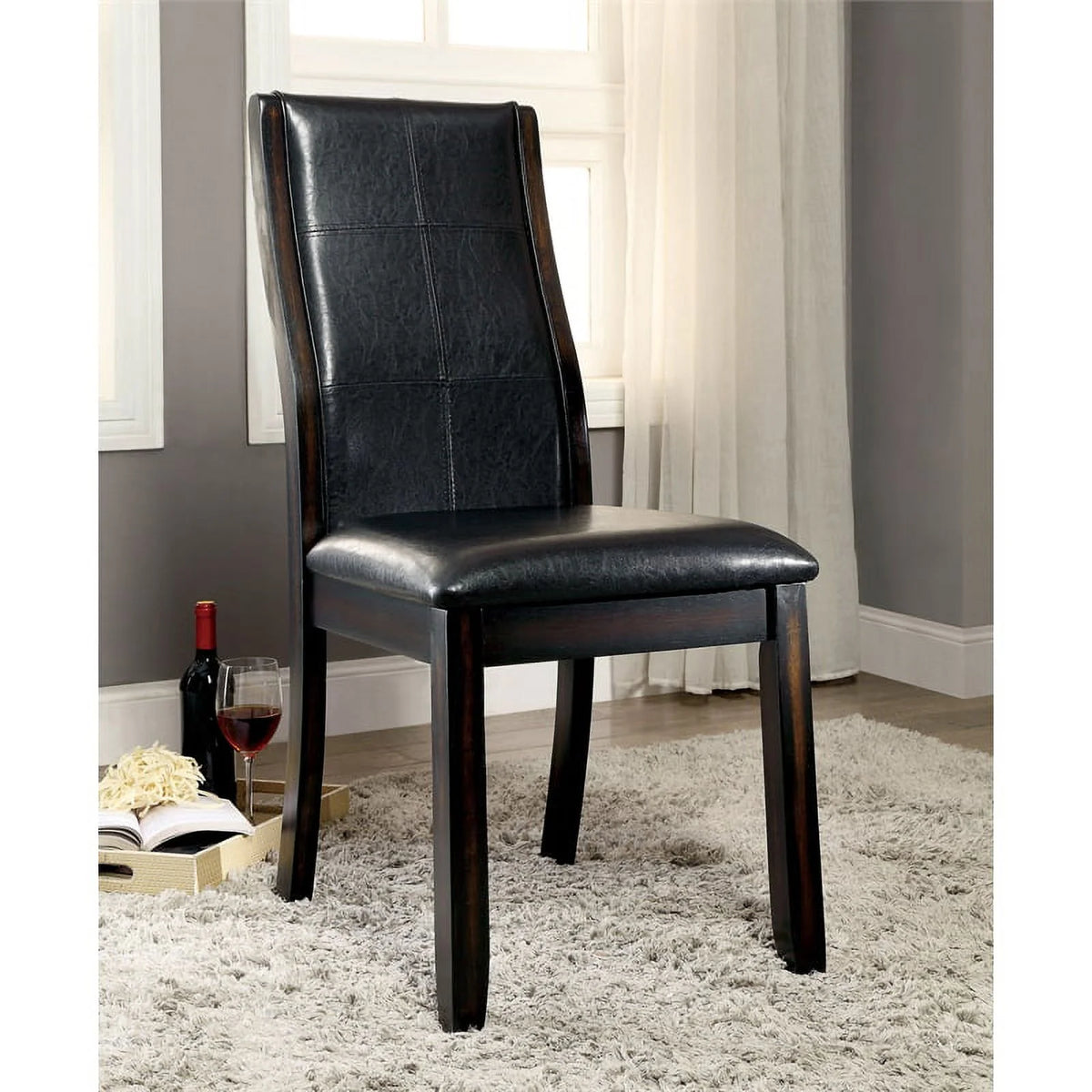 Black Faux Leather Padded Dining Chair Set of 2 C912987
