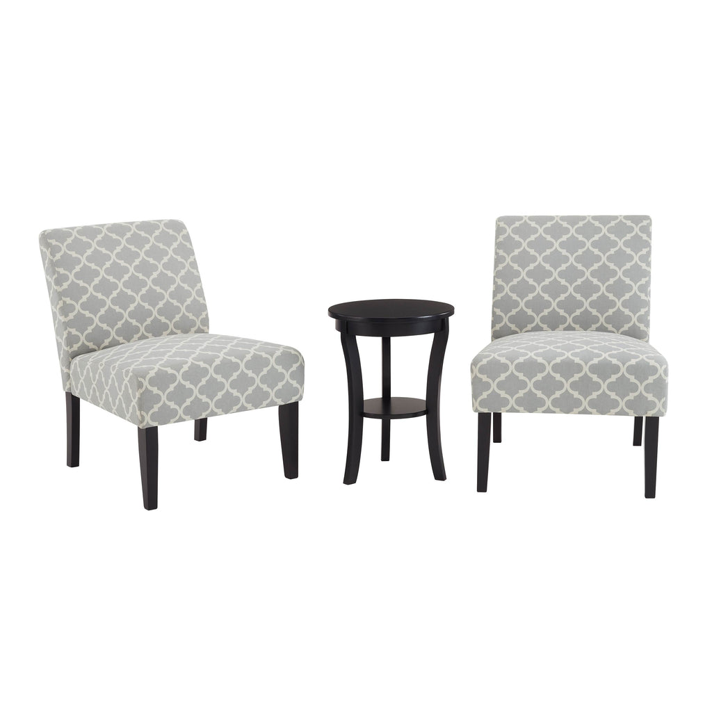 3pc Gray Fabric Upholstered Side Table and 2 Chairs X702