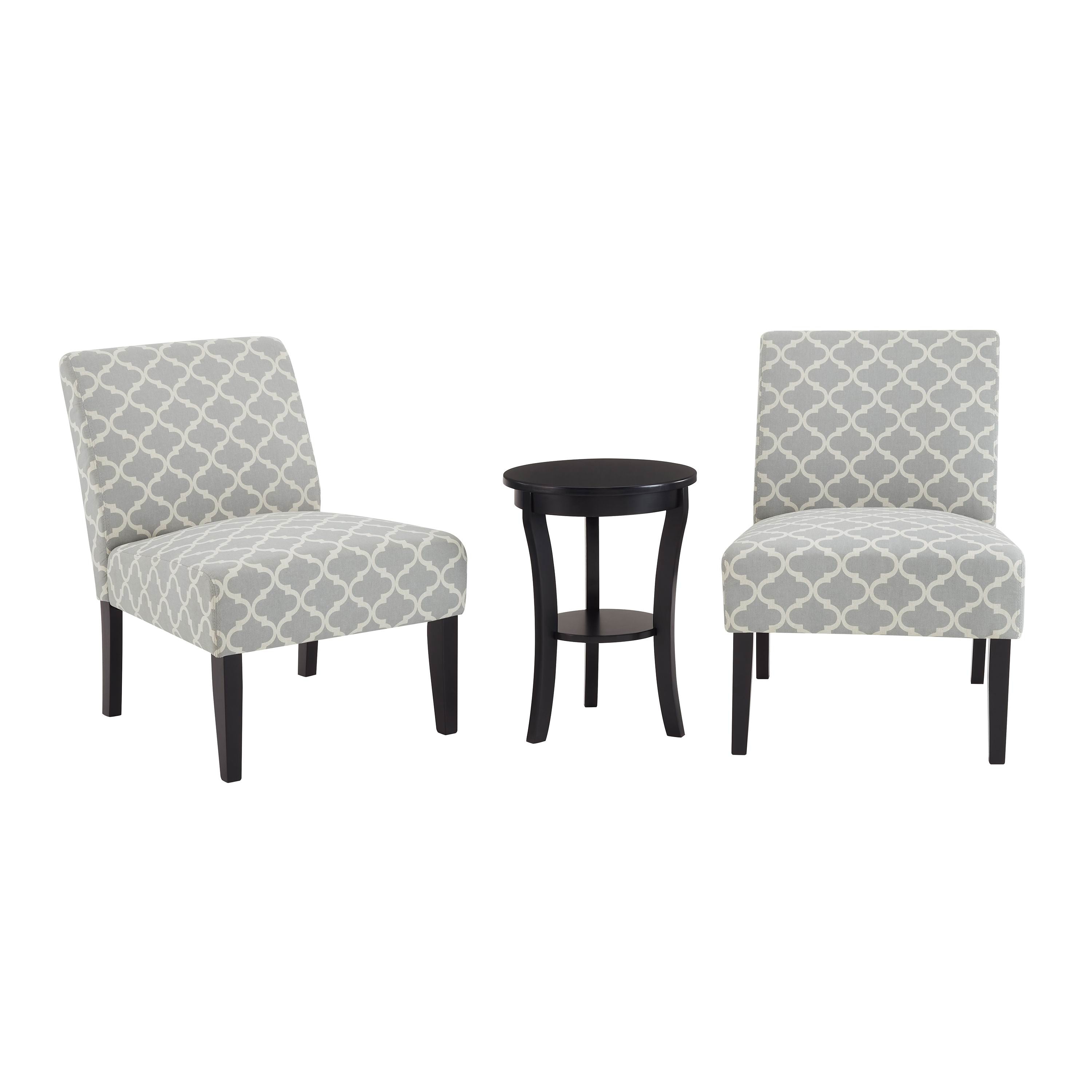 3pc Gray Fabric Upholstered Side Table and 2 Chairs X702