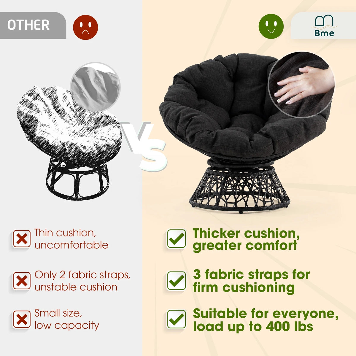 Black Papasan Chair with Steel Frame W774294