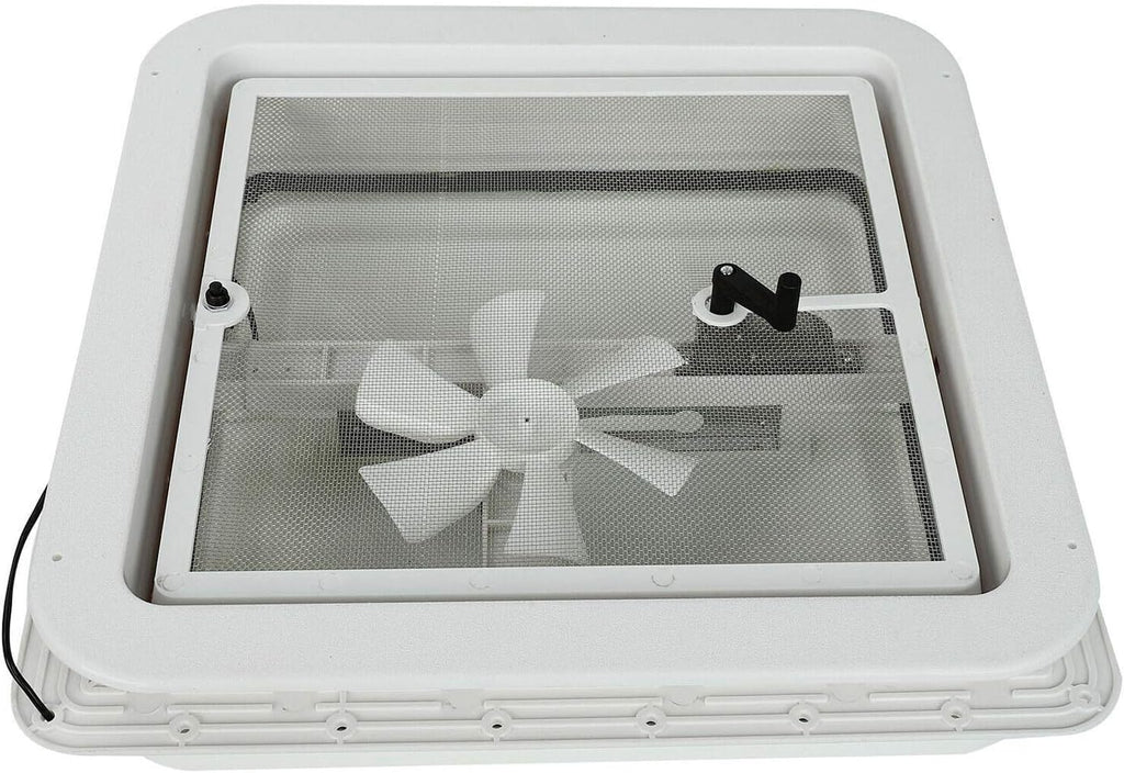 14 RV Roof Vent Cover Kit White Lid with 12V RV Vent Fan 6 Blades Q227