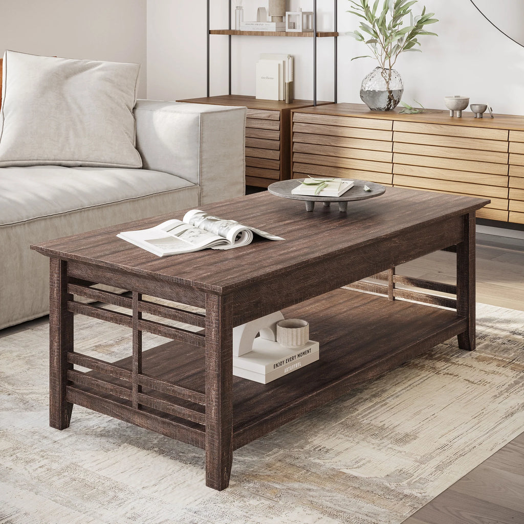 Espresso Wood Coffee Table with Storage Shelf T7035