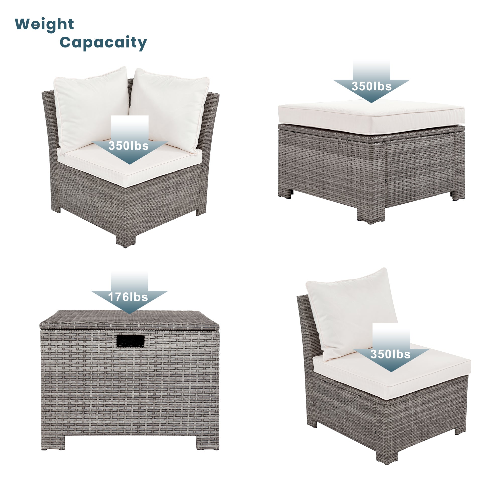 Beige 6-Piece PE Wicker Rattan Outdoor Sofa Set with Storage Table Y62626