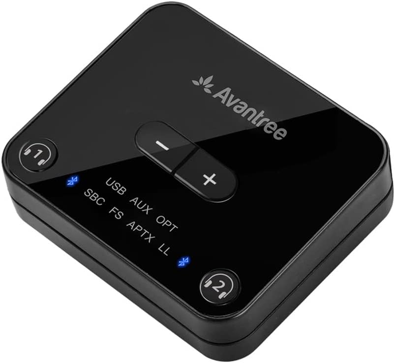 Bluetooth 5.0 Transmitter for TV with Volume Control, aptX Low Latency Audio Adapter for 2 Headphones, Class 1 Long Range 100ft, Pack of 2 H74920