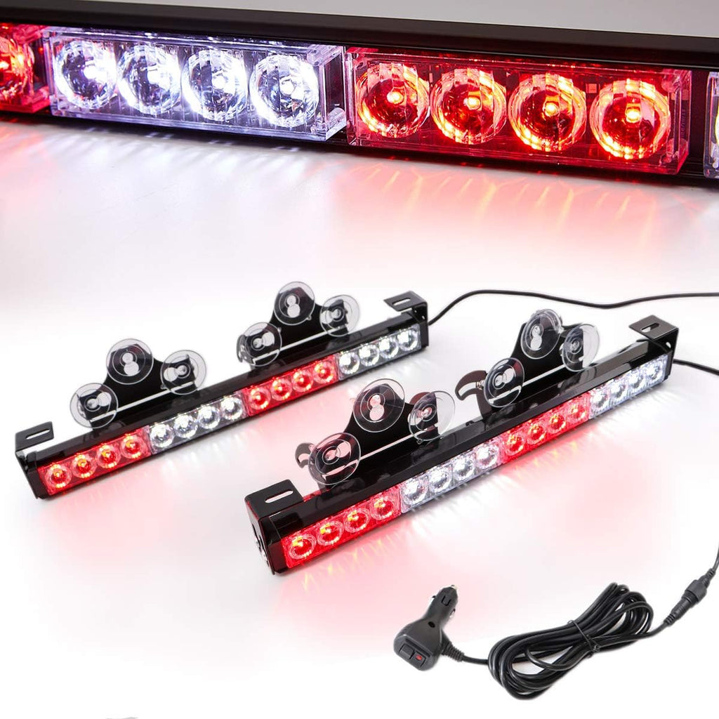 2 in 1 Emergency Strobe Light Bar 21 Flash Patterns Traffic Advisor Warning Hazard Windshield Safety Lights Bar with Cigar Lighter (2×16.8 inch, 32 Led) Pack of 2 R252