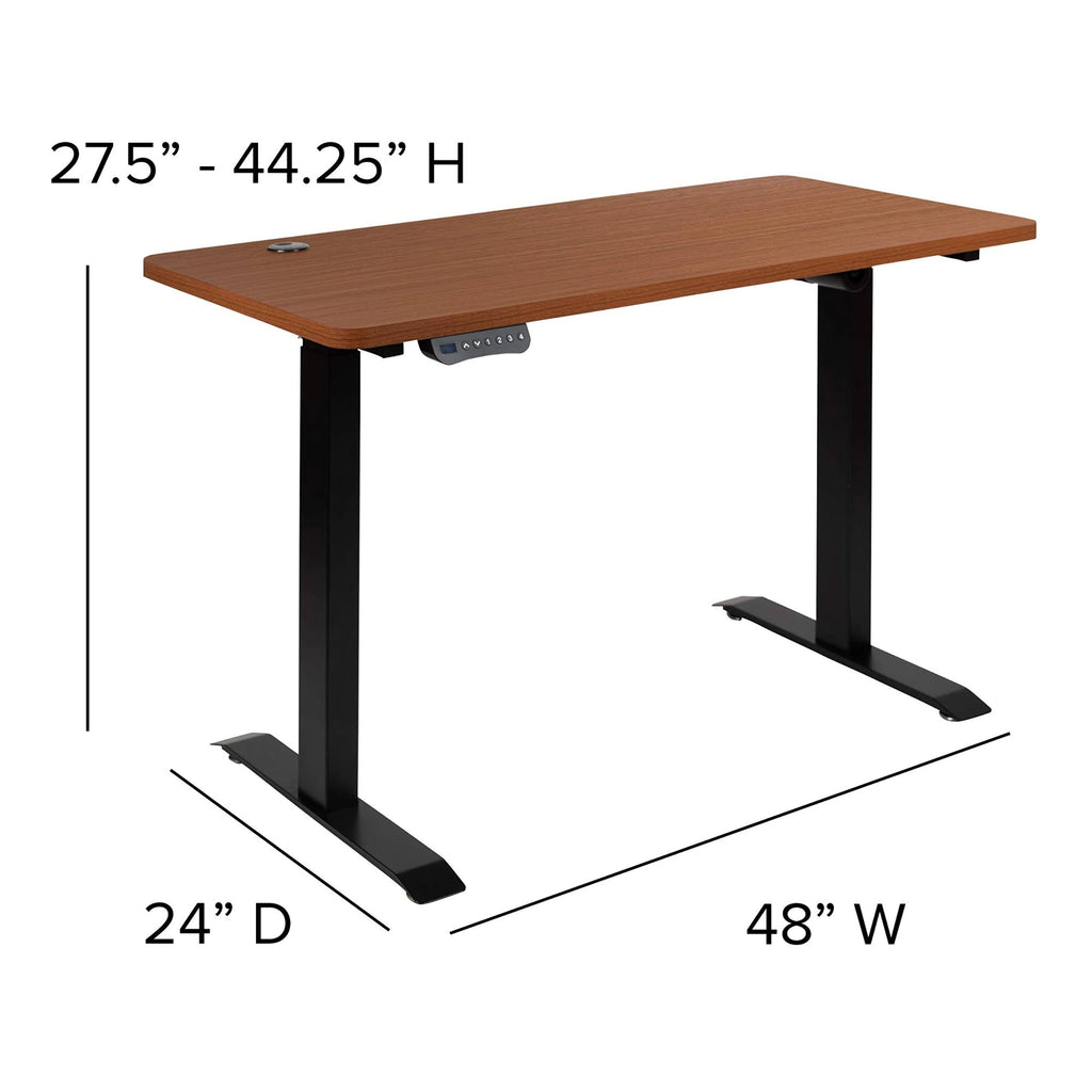 Mahogany Electric Height Adjustable Stand Up Desk with Black Mesh Swivel Ergonomic Task Office Chair O696