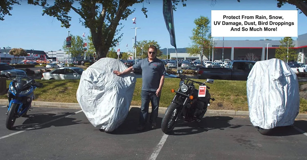Motorcycle Cover with Reinforced Securing Straps and Storage Bag I780899