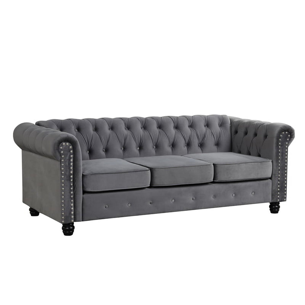 Gray Velvet Sofa Loveseat Armchair Set F823