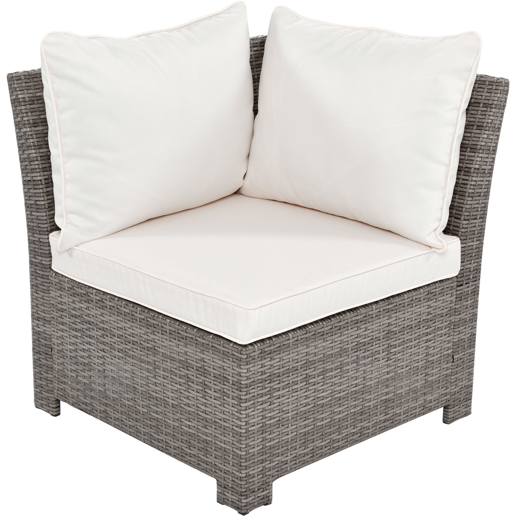 Beige 6-Piece PE Wicker Rattan Outdoor Sofa Set with Storage Table Y62626