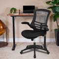 Mahogany Electric Height Adjustable Stand Up Desk with Black Mesh Swivel Ergonomic Task Office Chair O696