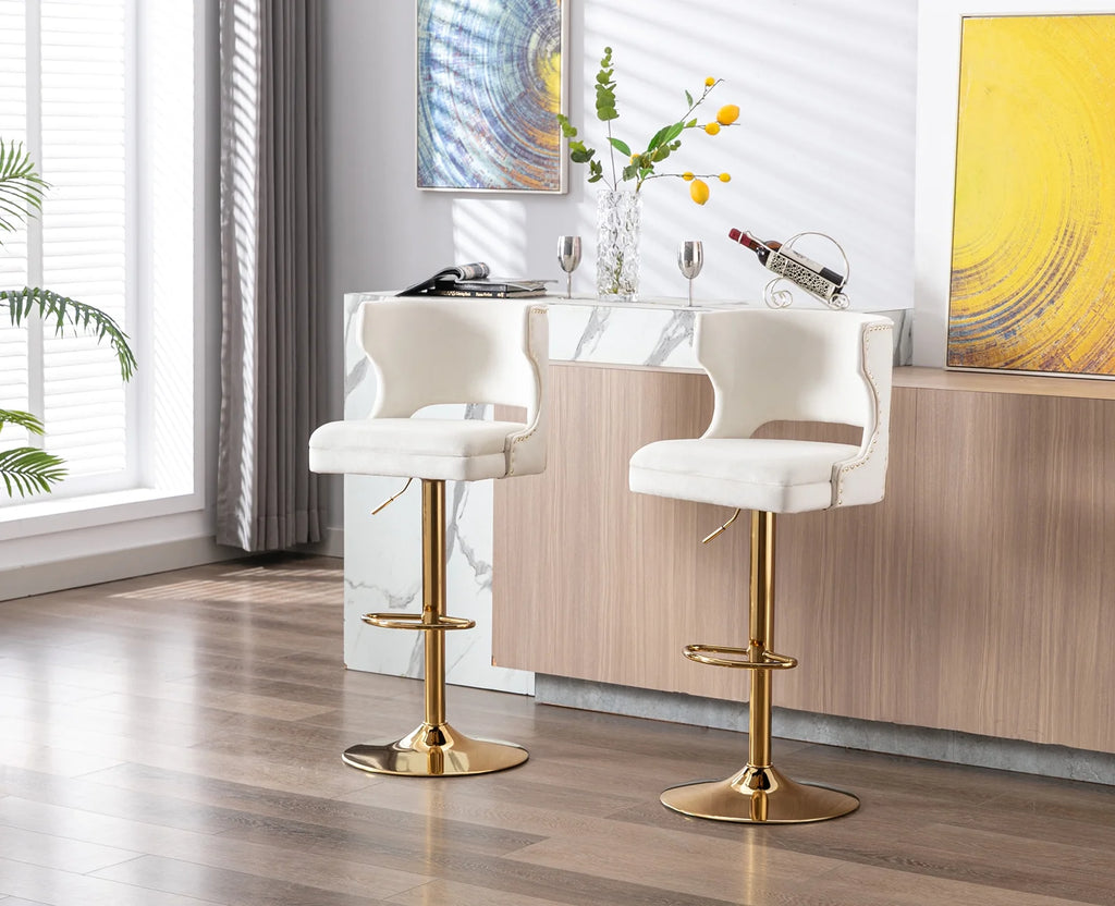 Beige Velvet Adjustable Height Swivel Bar Stool Set of 2 K5936
