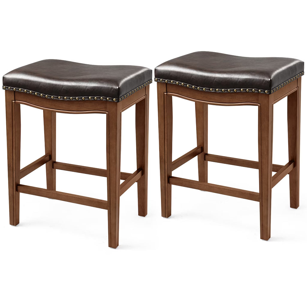 Walnut Upholstered Wooden Bar Stools, Set of 2 H989