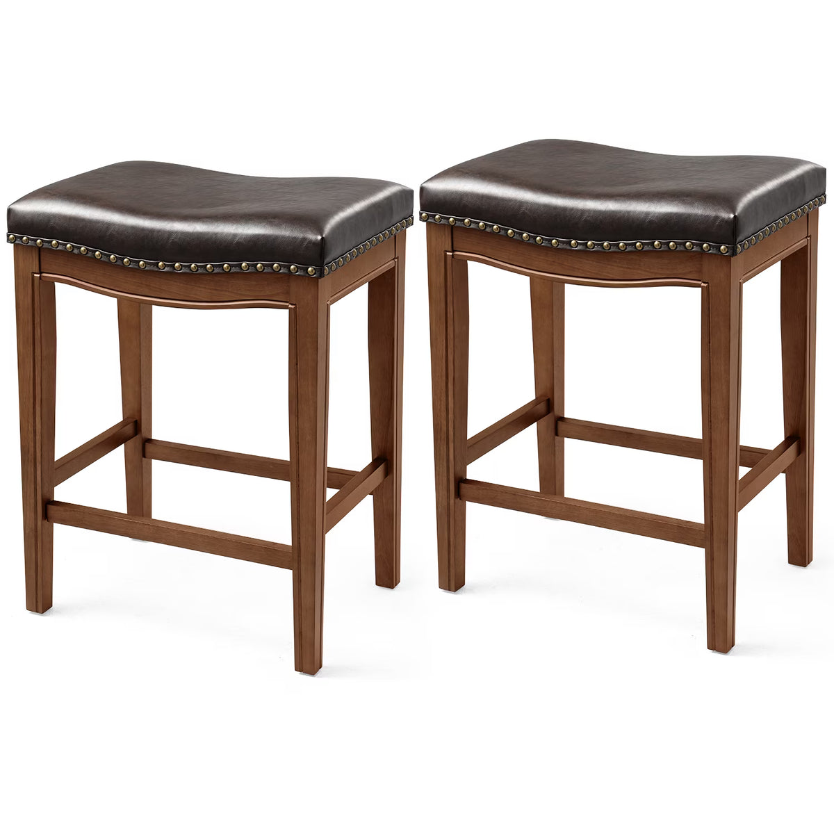 Walnut Upholstered Wooden Bar Stools, Set of 2 H989