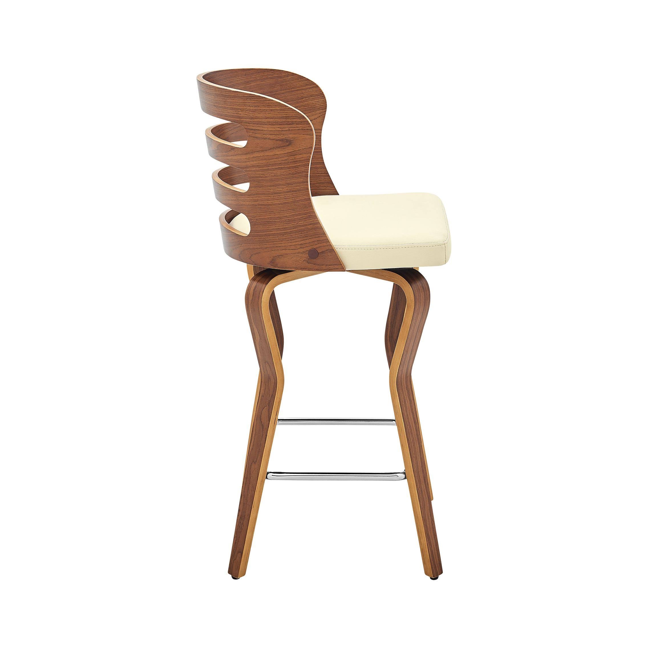 Swivel Cream Faux Leather and Walnut Wood Bar Stool C408450