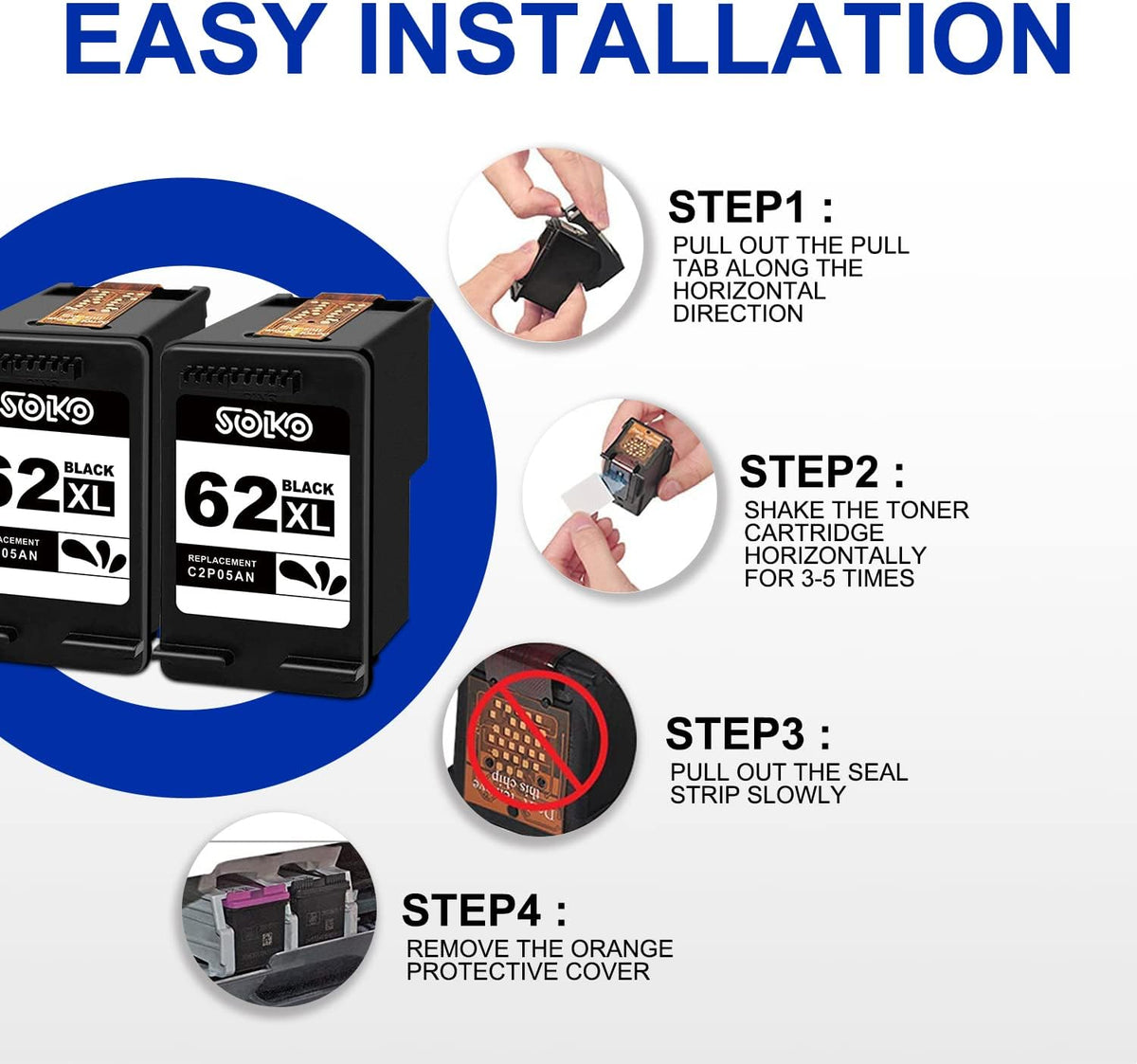 Remanufactured Ink Cartridges 62XL Black Pack of 2 K51577