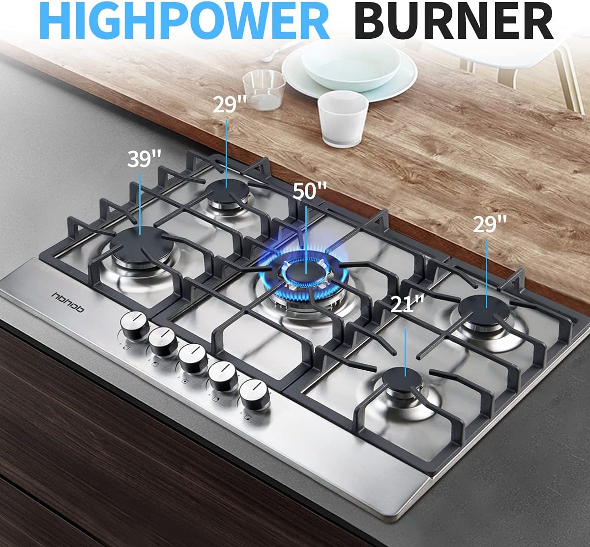 30 Inches 5 Burners Stainless Steel Gas Cooktop with Cast Iron Grates E3383