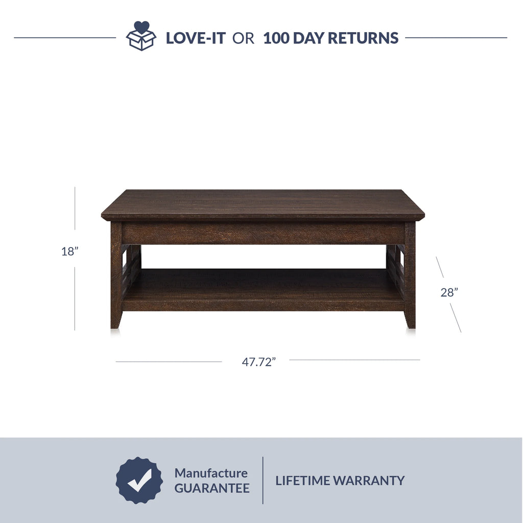 Espresso Wood Coffee Table with Storage Shelf T7035