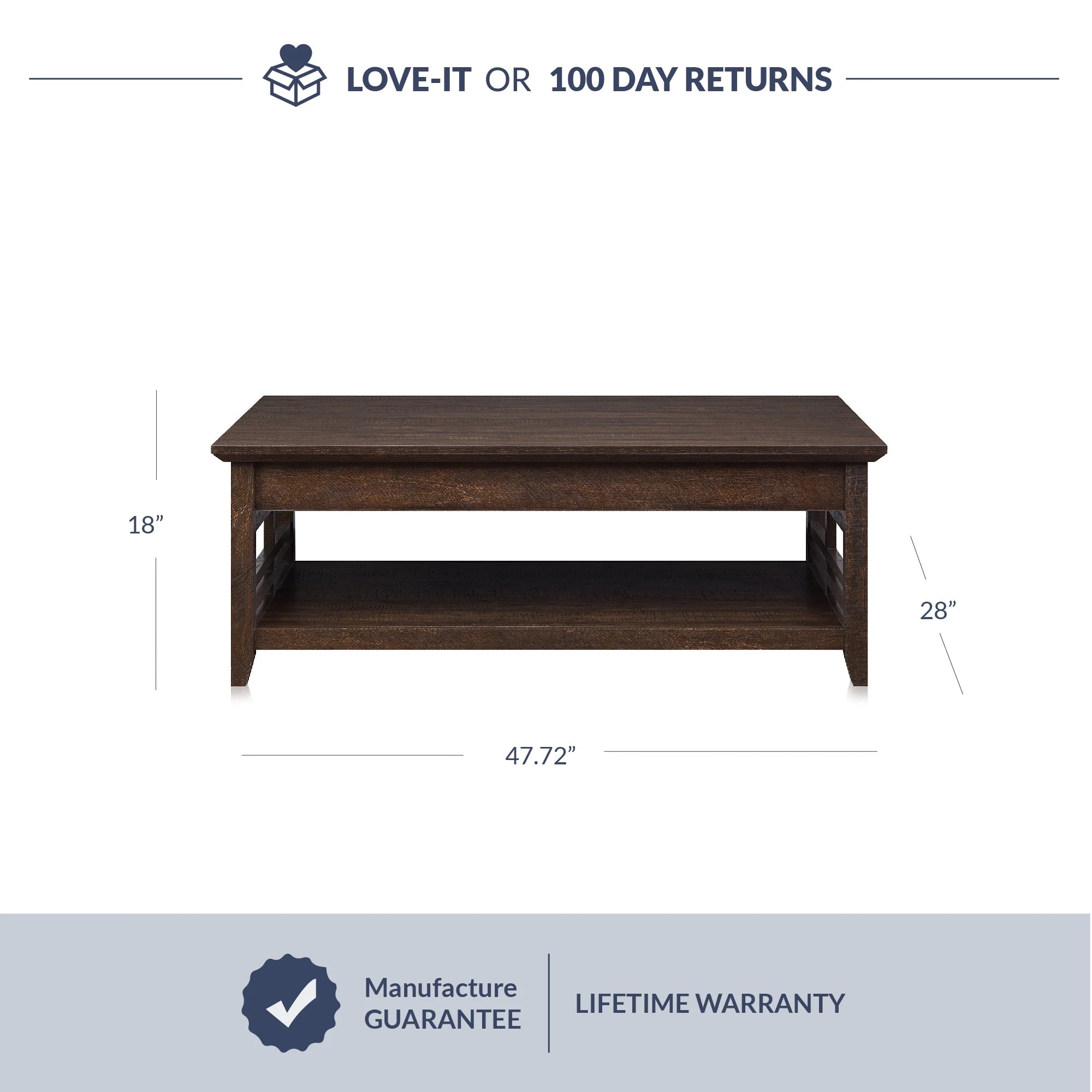 Espresso Wood Coffee Table with Storage Shelf T7035