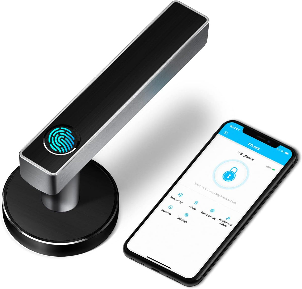 Smart Fingerprint Door Lock with Latch, Bluetooth Lever Lock, Keyless Entry Door Lock Silver B761