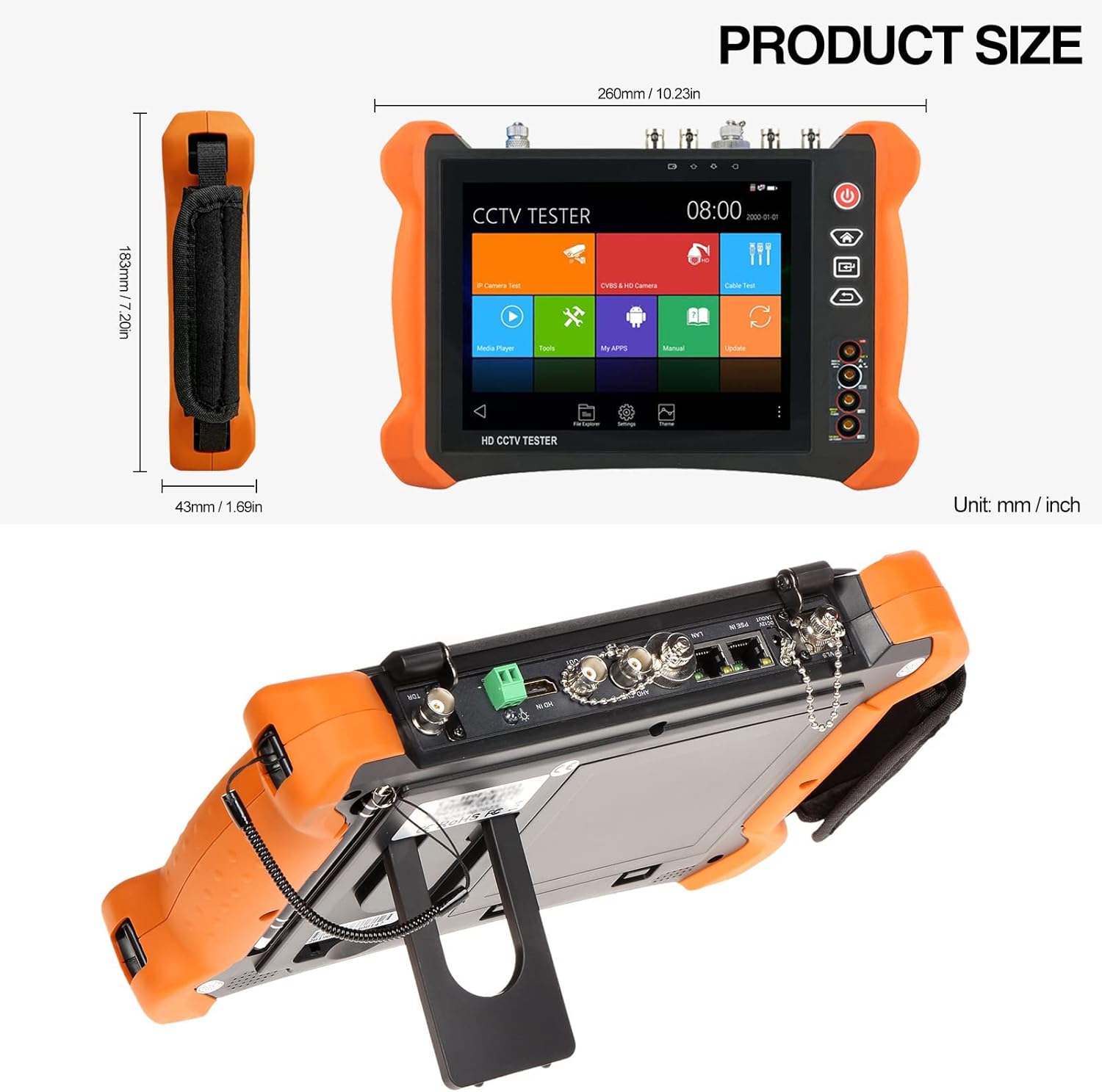 4K CCTV Camera Tester 8-inch IPS Touch Screen Monitor with HDTVI HDCVI AHD SDI IP Camera Support POE WiFi H.265 HDMI Z920562