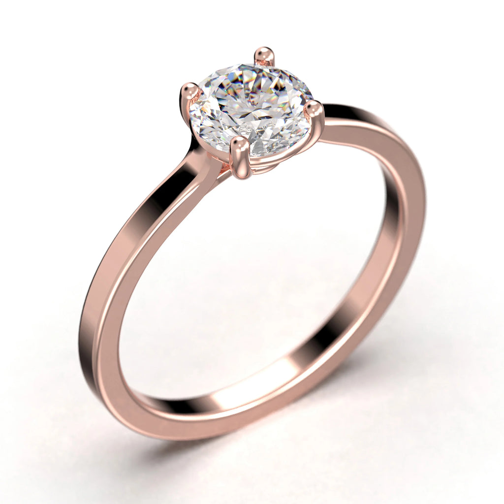 1.00 Carat Round Cut Moissanite Solitaire Engagement Ring in 10k Solid Rose Gold A8739