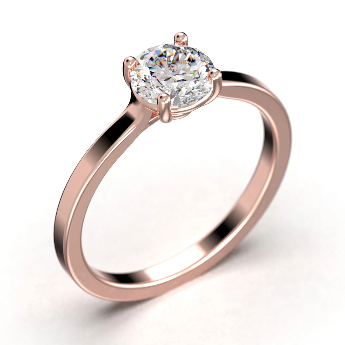 1.00 Carat Round Cut Moissanite Solitaire Engagement Ring in 10k Solid Rose Gold A8739