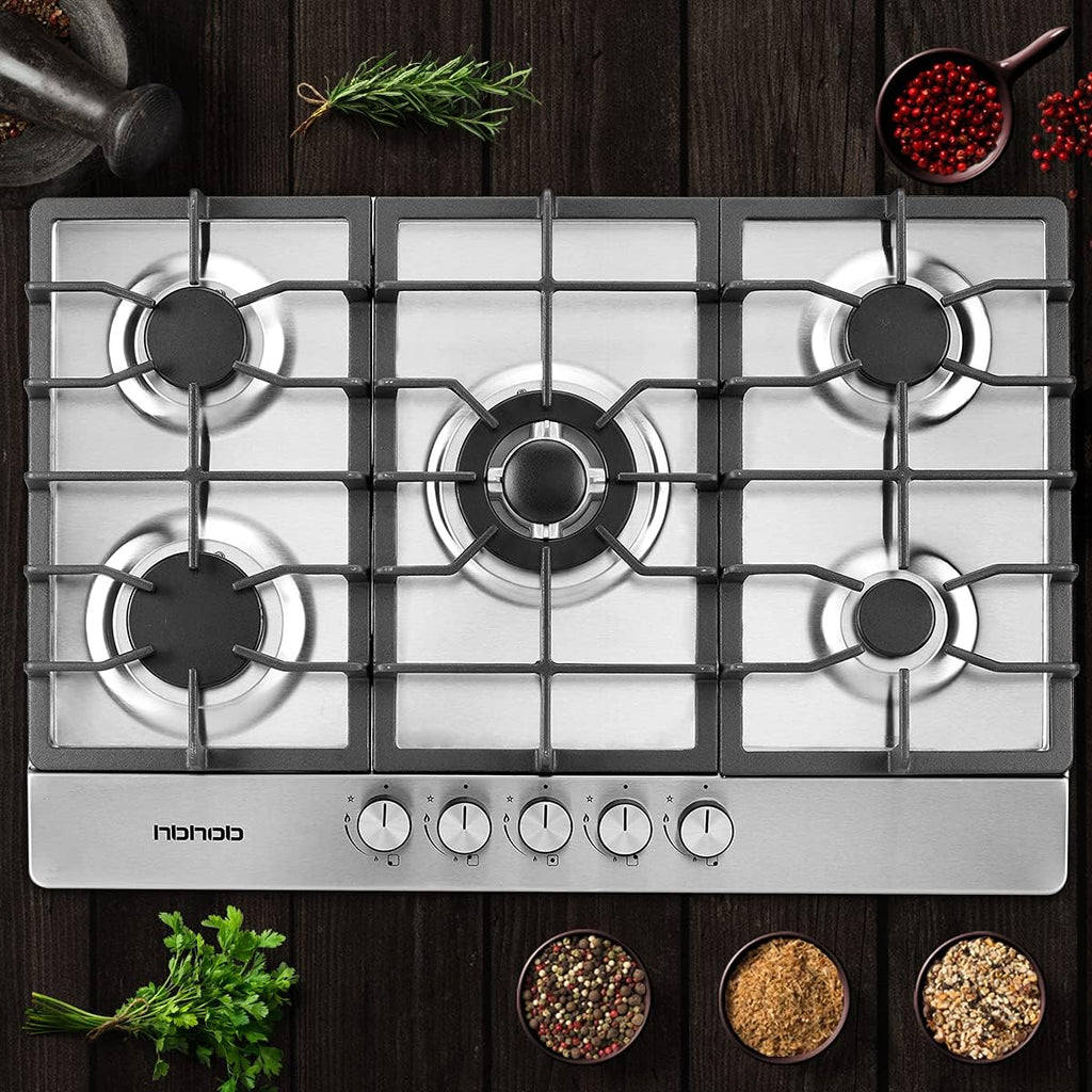30 Inches 5 Burners Stainless Steel Gas Cooktop with Cast Iron Grates E3383