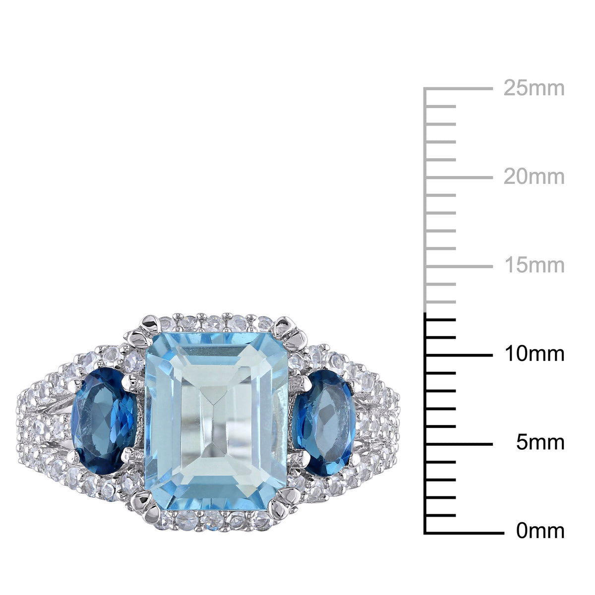 Oval & Octagon-Cut Sky & London Blue Topaz and Created White Sapphire Sterling Silver 3-Stone Ring K303628