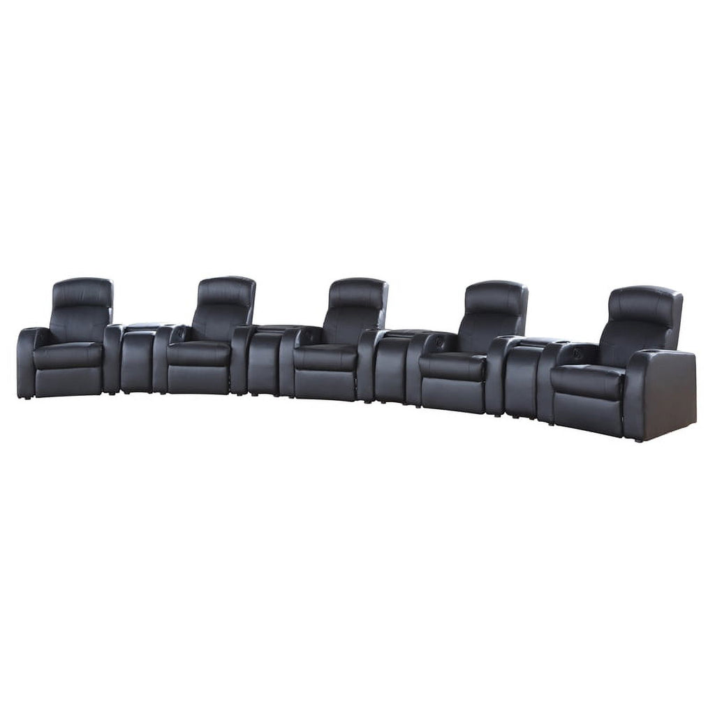 9-piece Leather Upholstered Recliner Set with Four Consoles Black Y8454