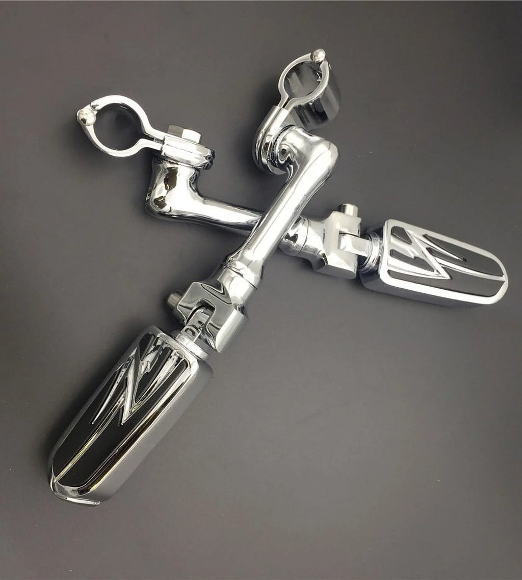 Chrome Angled Mounting Kit Foot Peg for Bike with 1.25" Front Engine Guard Frame Tube A366