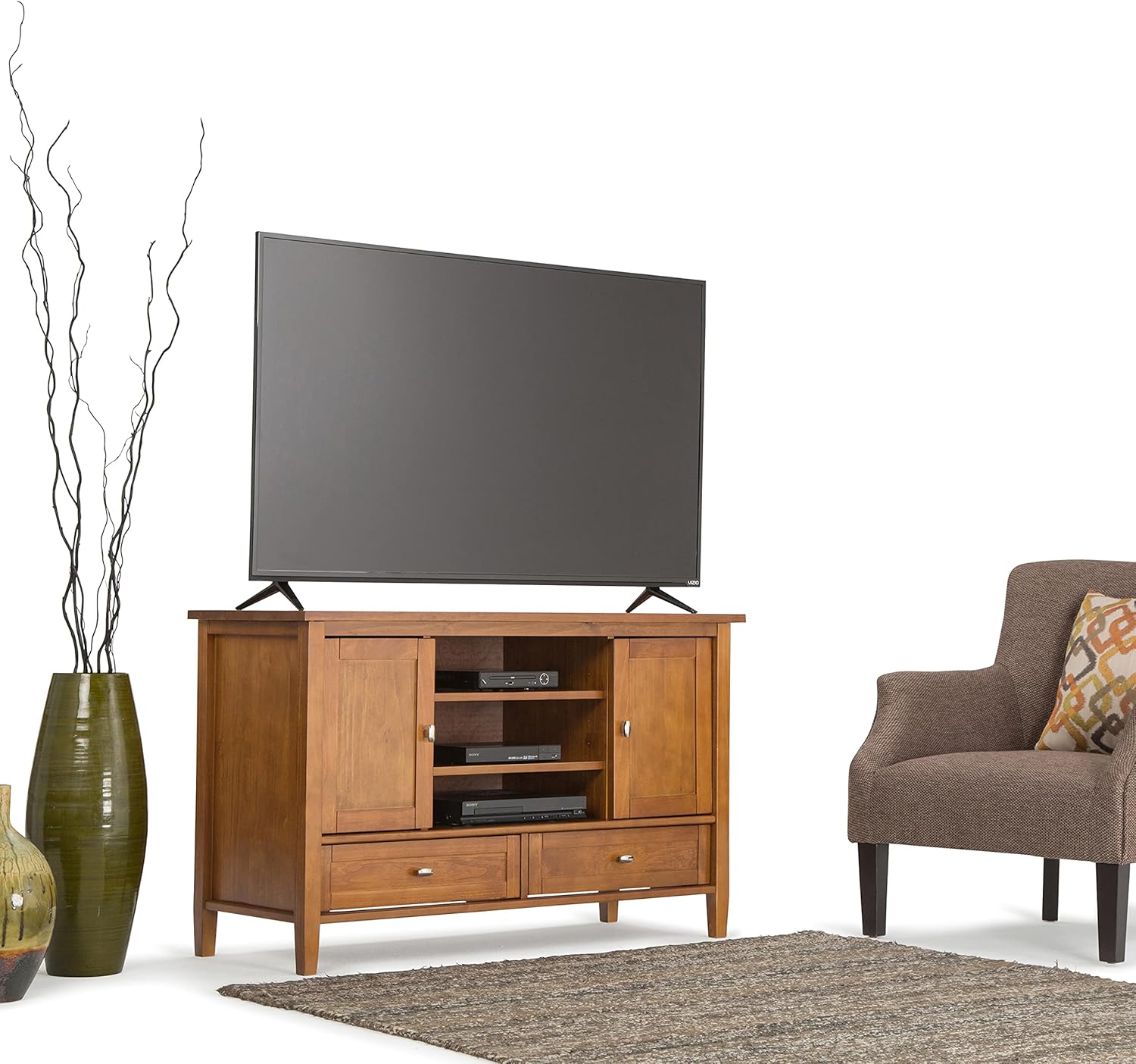 Black Solid Wood TV Media Stand with Storage Cabinet P1041