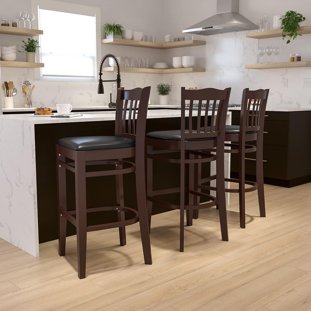 Black Vinyl Vertical Slat Back Barstool F982174