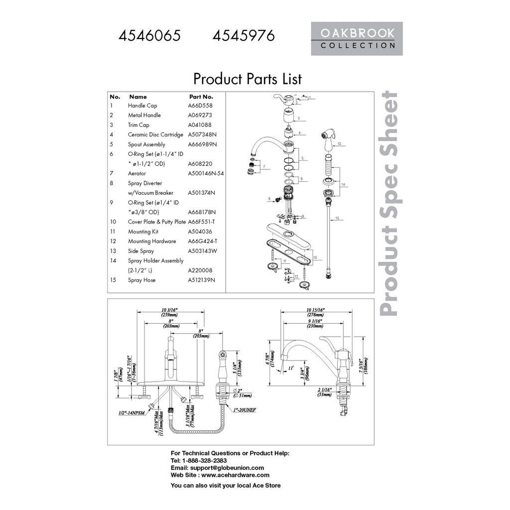 Chrome Kitchen Faucet with Side Sprayer P722989