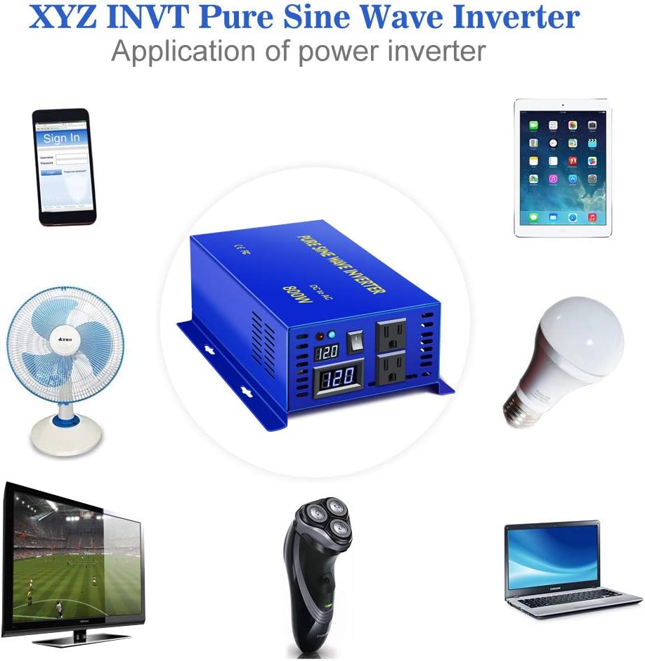 600W Pure Sine Wave Inverter 12v to 110v 120v dc to ac Dual US Plug R4471