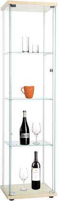 Curio Cabinet with Glass Doors 4 Shelves, Floor Standing Glass Bookshelf, 64 x 17 x 14.5, Nature Q2812