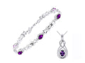 Sterling Silver Love Knot Tennis Bracelet & Pendant Necklace with Diamonds Adjustable 7"-8" Wrist & 18" Chain Amethyst G43254