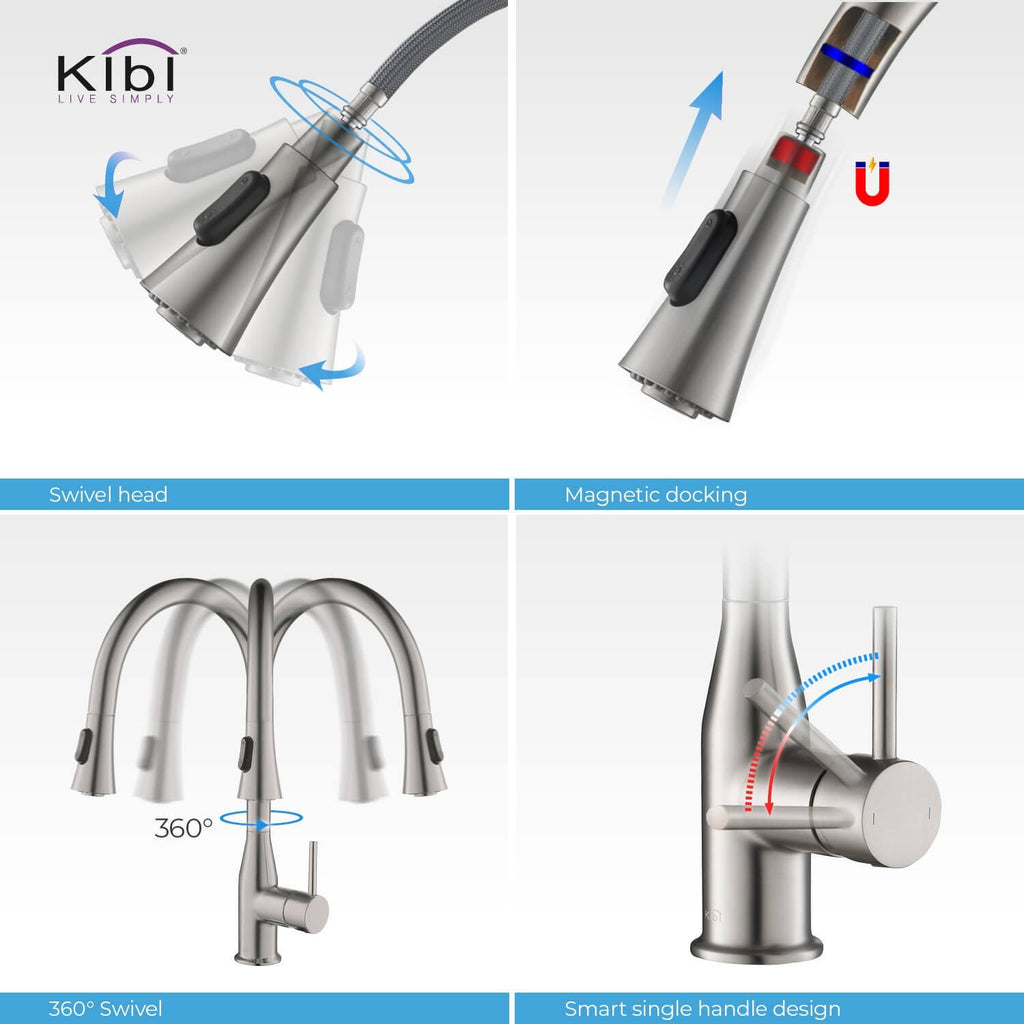 Chrome Pull Out Single Level Kitchen Faucet with Sprayer and Soap Dispenser C37756