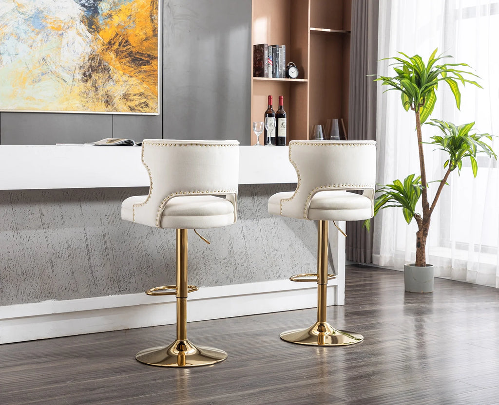 Beige Velvet Adjustable Height Swivel Bar Stool Set of 2 K5936