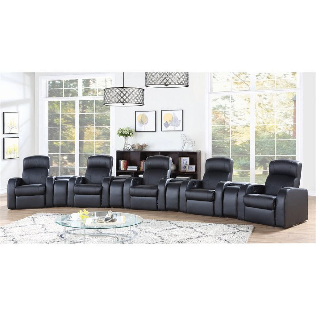 9-piece Leather Upholstered Recliner Set with Four Consoles Black Y8454