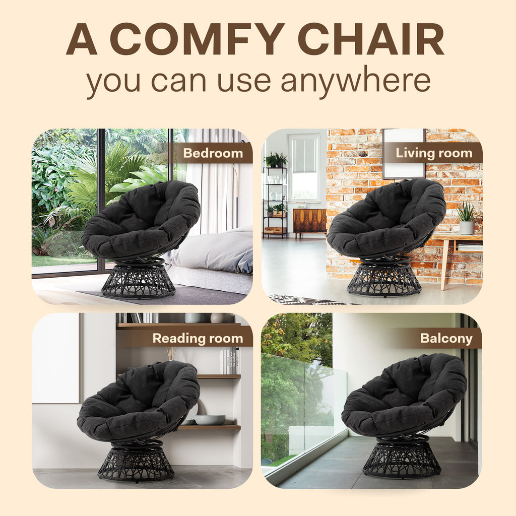 Black Papasan Chair with Steel Frame W774294