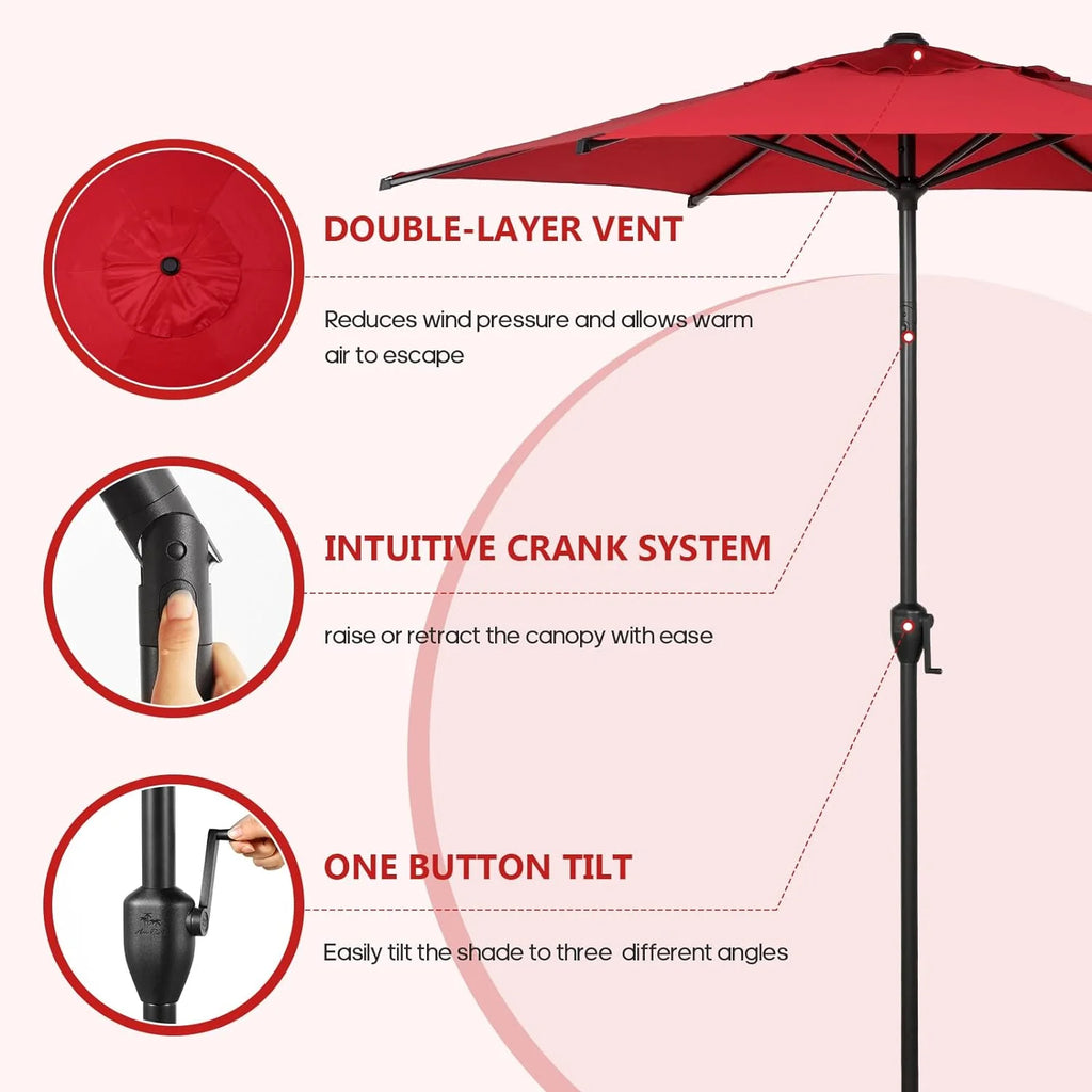 Red 7.5ft Outdoor Market Patio Umbrella with Push Button Tilt and Crank P292