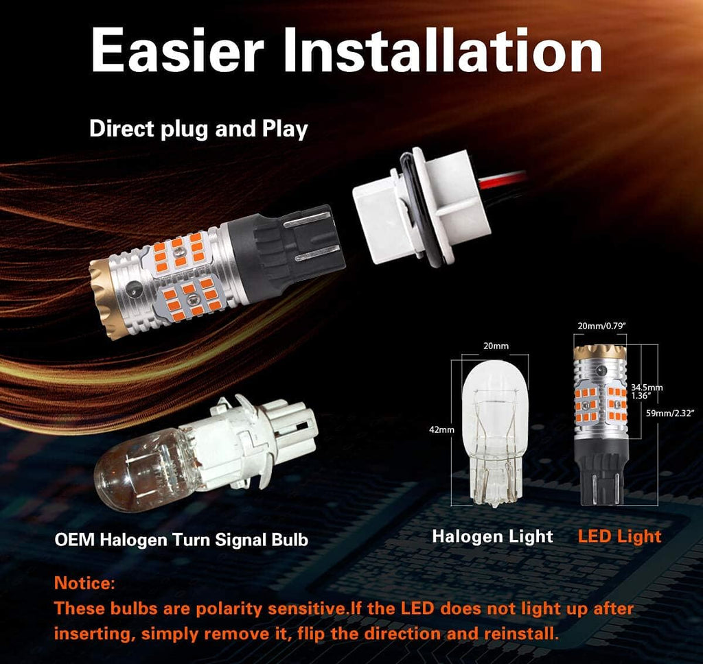 7443 Amber LED Bulb Turn Signal Light 2pcs X44455