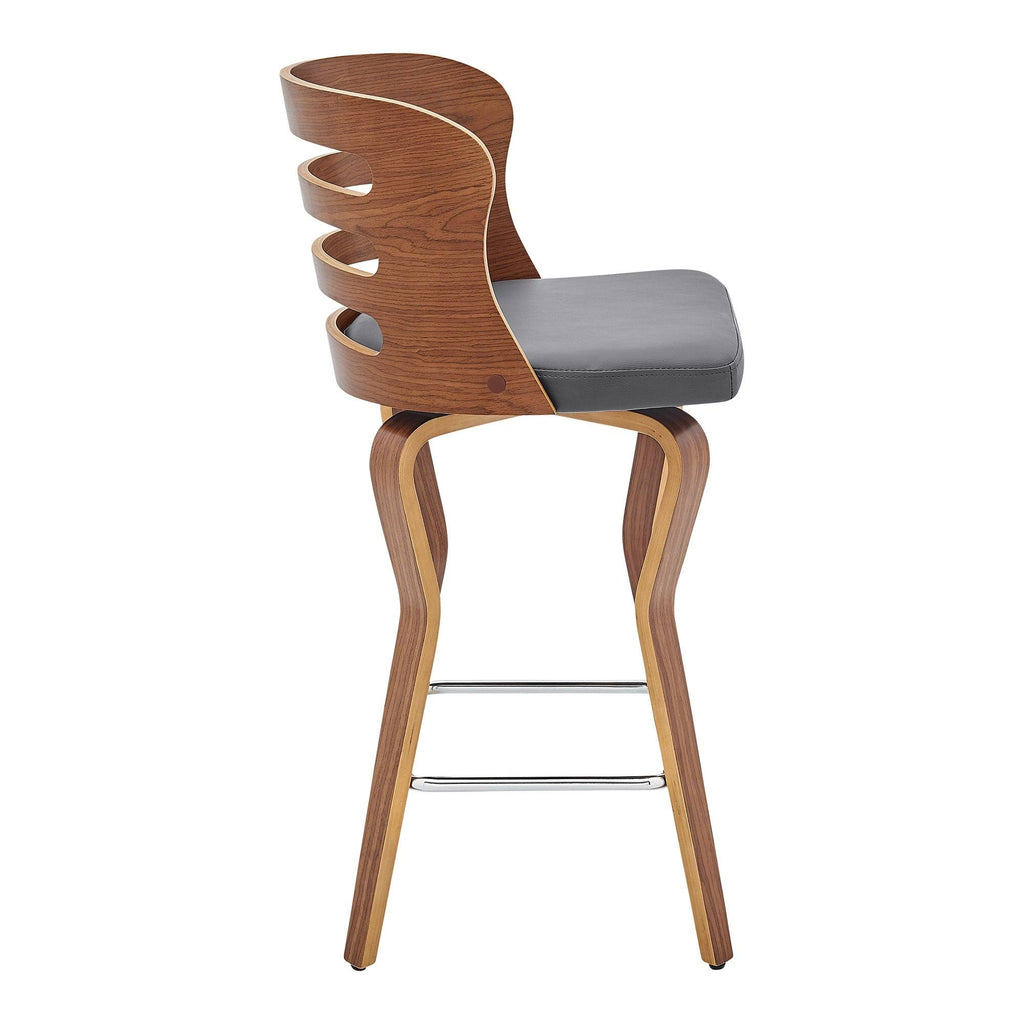 Swivel Cream Faux Leather and Walnut Wood Bar Stool C408450