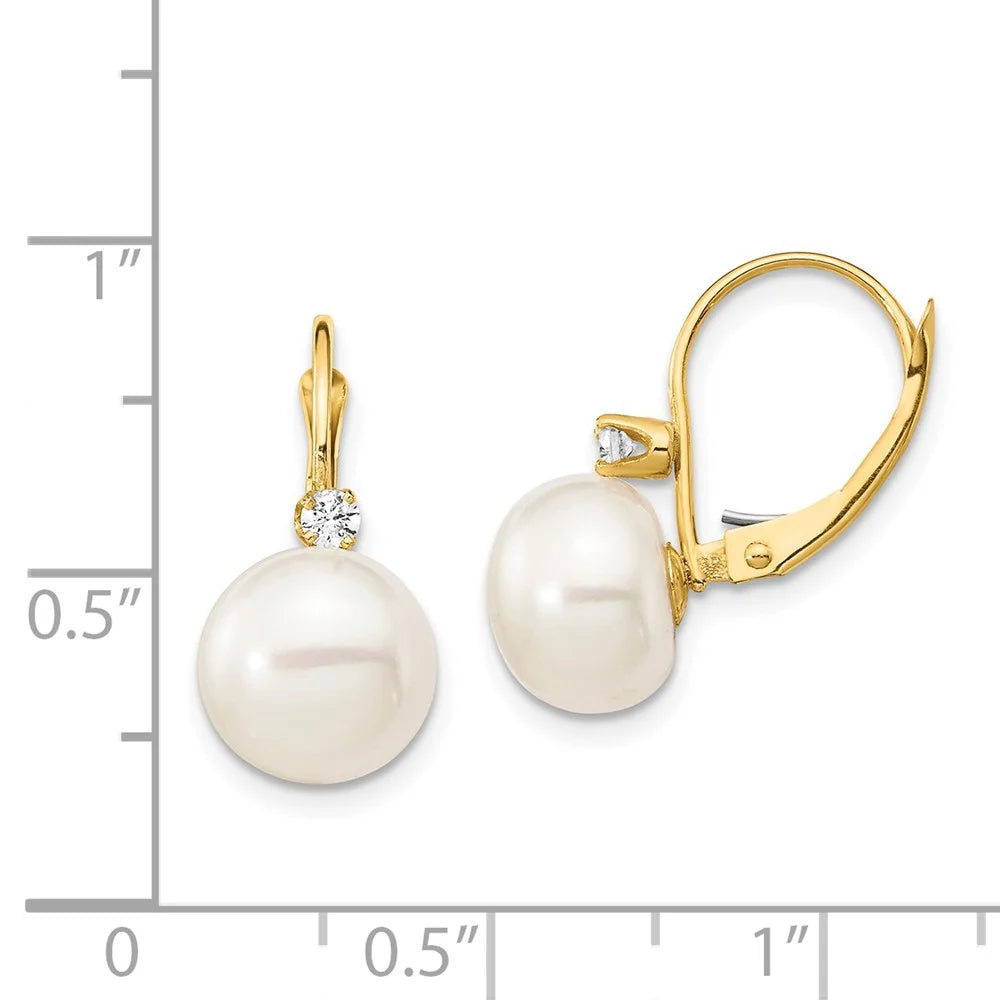 14k Gold White Freshwater Cultured Pearl Diamond Leverback Earrings M978197