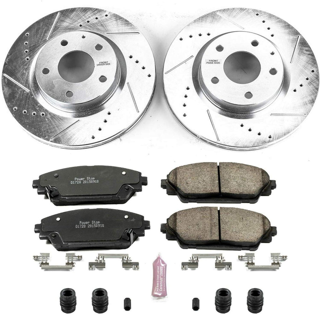 Front Z23 Carbon Fiber Brake Pads with Drilled & Slotted Brake Rotors Kit A378