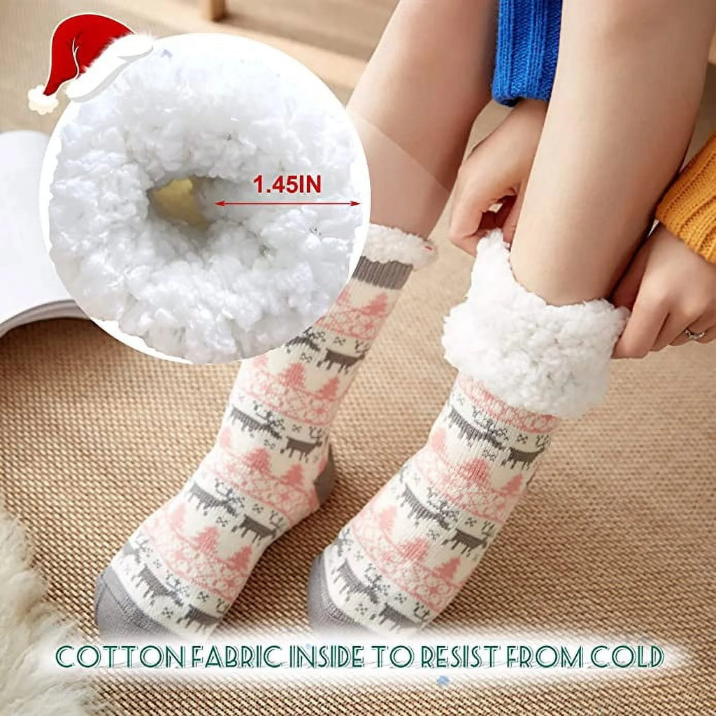 3 Pairs Non Skid Warm Thermal Plush Fuzzy Slipper Socks B8457