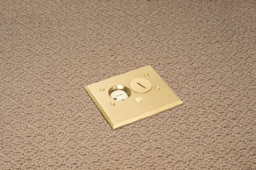 Adjustable Rectangular Floor Outlet Electrical Box Kit with Brass Metal Cover Y6171