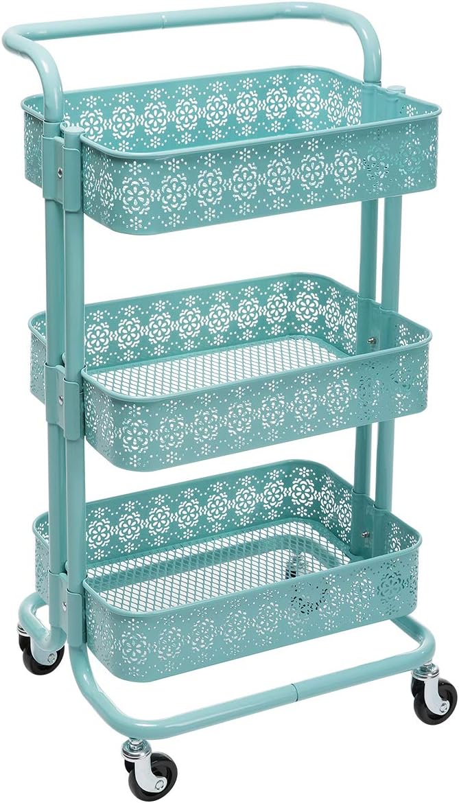 Black 3 Tier Metal Rolling Storage Cart E21268