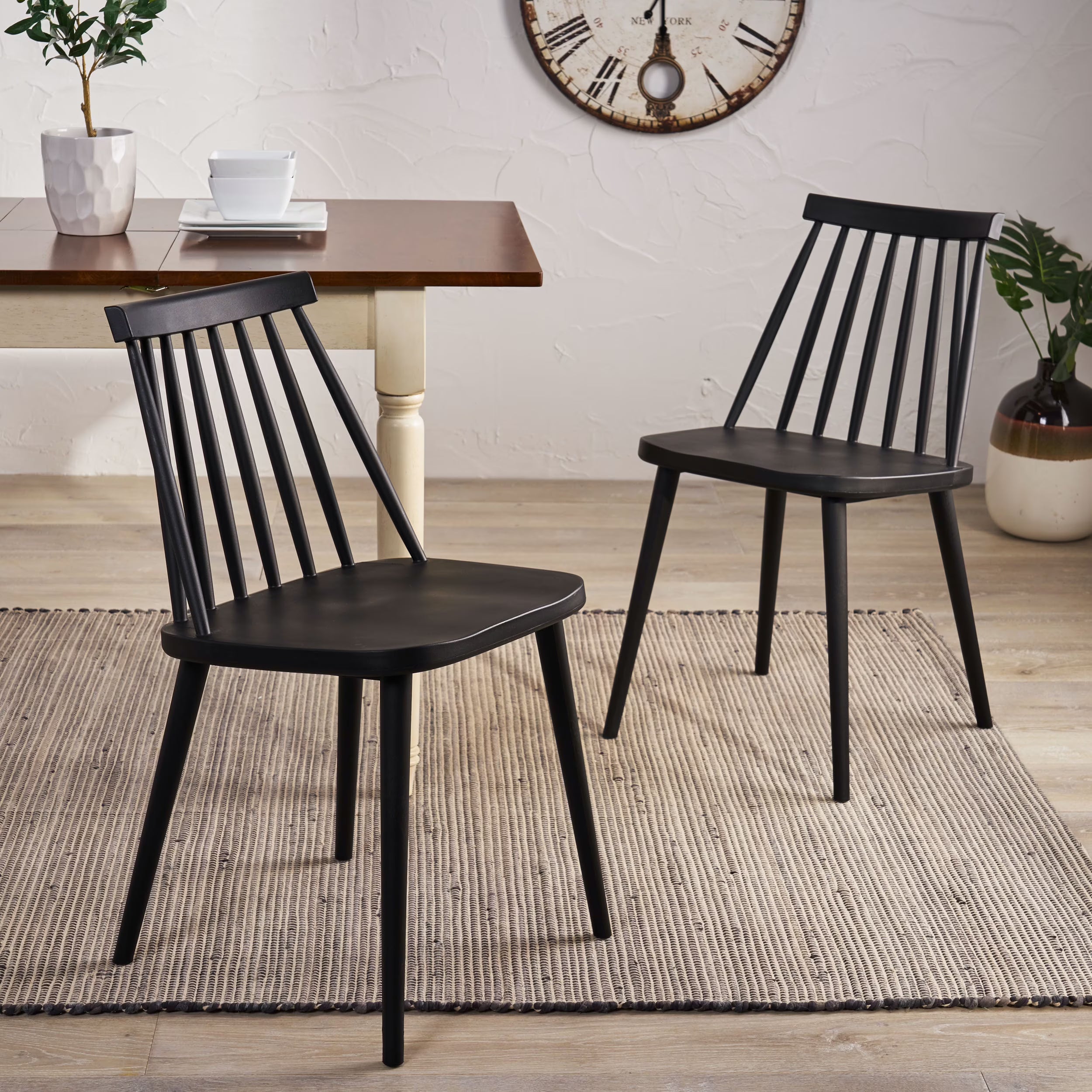 Black Spindle-Back Plastic Dining Chair Set of 2 L157065